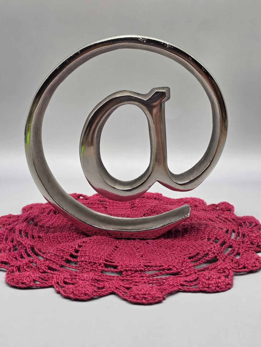 6" Silver Metal @ At Sign Email Symbol Tabletop Sculpture Modern Office Tech...